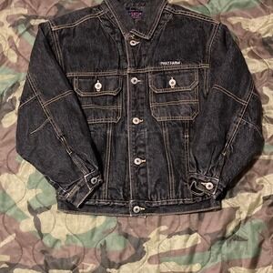 Boys vtg Y2K phat farm embroidered flannel lined charcoal denim jacket size M/17
